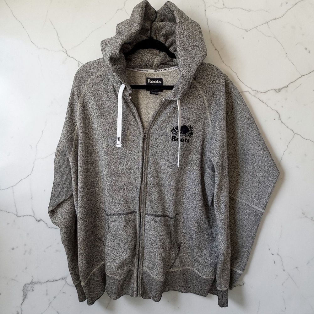 Roots Canada Salt & Pepper Full Zip Hoodie XXL Gray Beaver Logo Cozy Classic